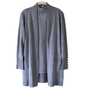 JM Collection Womens Charcoal Gray Cardigan and Mock Neck Shell Set Petite Large